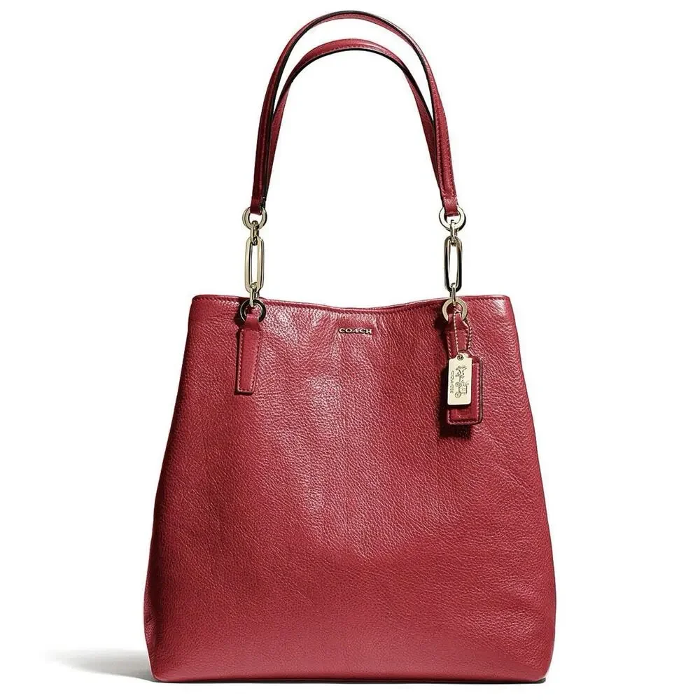 Coach Madison Bag North/South Large Tote Pebbled Leather in Scarlet Red Purse - Picture 2 of 16